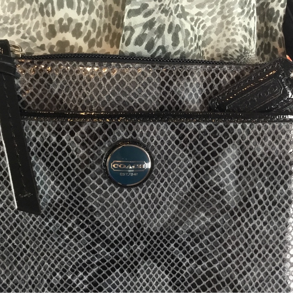 COACH Python Print Crossbody Purse with Patent Leather Accents - Picture 3 of 16